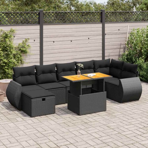 Loungeset Met Kussens Poly Rattan Acacia