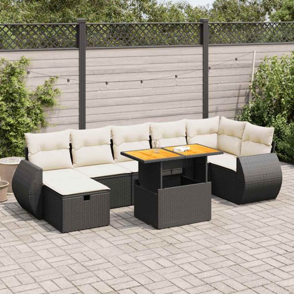 Loungeset Met Kussens Poly Rattan Acacia - Afbeelding 13