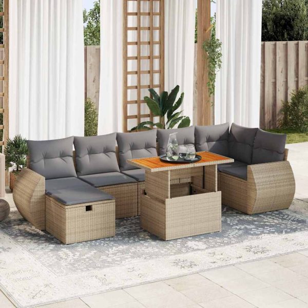 Loungeset Met Kussens Poly Rattan Acacia - Afbeelding 15