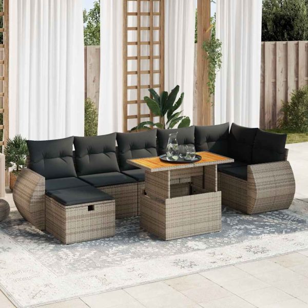 Loungeset Met Kussens Poly Rattan Acacia - Afbeelding 14