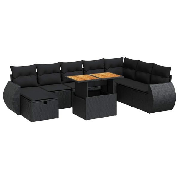 9-Delige Loungeset Met Kussens Poly Rattan Acacia - Afbeelding 2