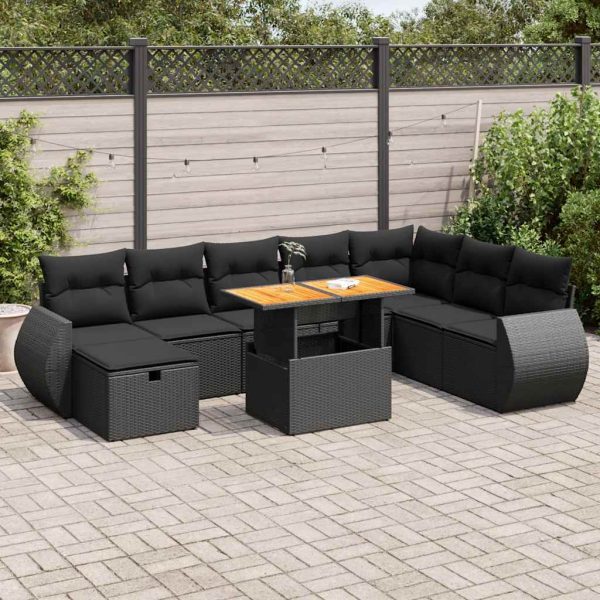 9-Delige Loungeset Met Kussens Poly Rattan Acacia