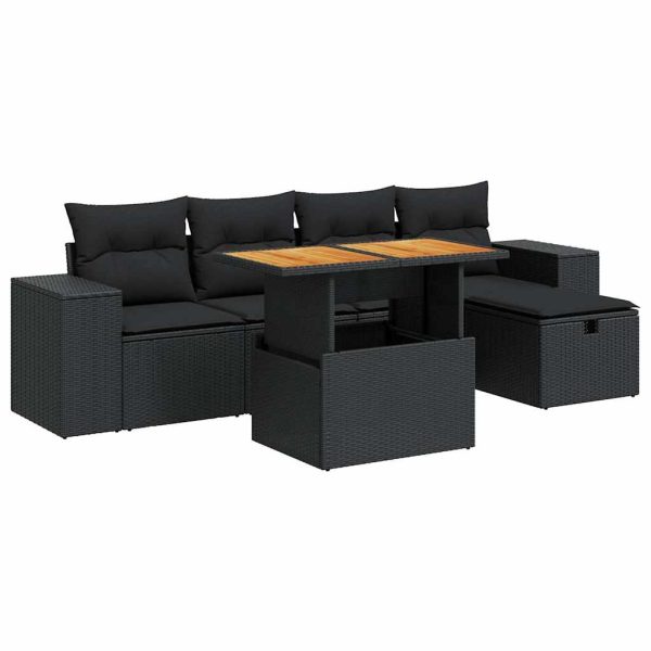 6-Delige Loungeset Met Kussens Poly Rattan Acacia - Afbeelding 2