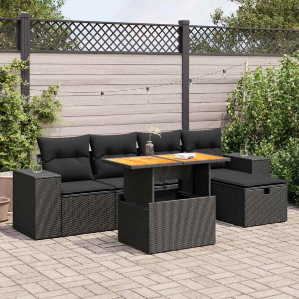 6-Delige Loungeset Met Kussens Poly Rattan Acacia