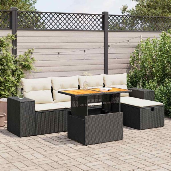 6-Delige Loungeset Met Kussens Poly Rattan Acacia - Afbeelding 15