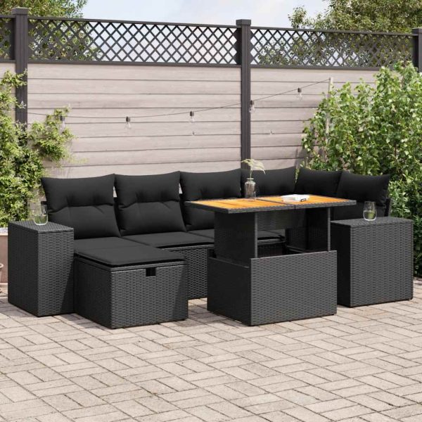 Loungeset Met Kussens Poly Rattan Acacia