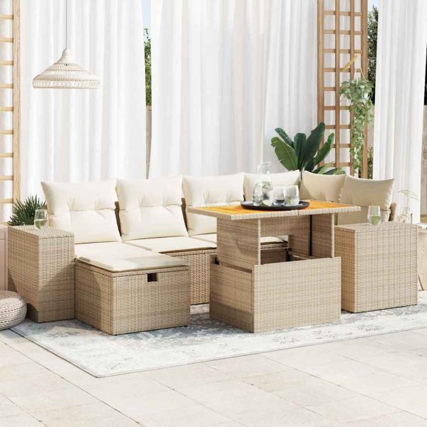 Loungeset Met Kussens Poly Rattan Acacia - Afbeelding 16