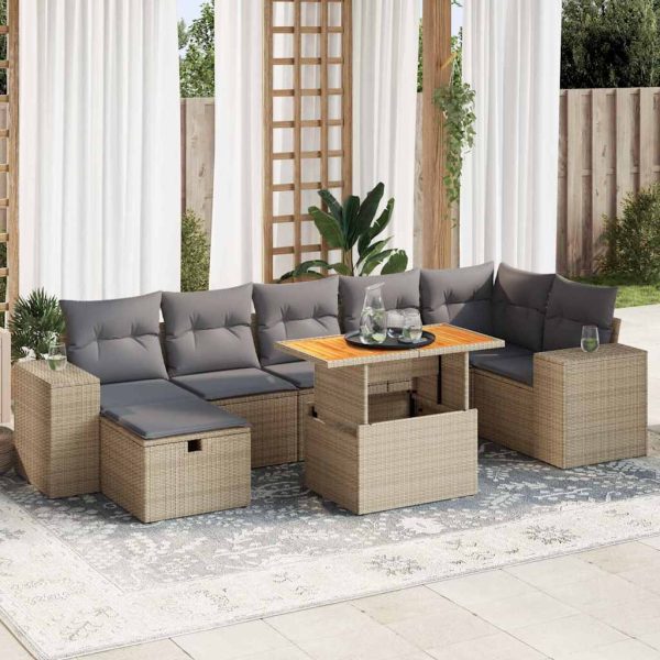 5-Delige Loungeset Met Kussens Poly Rattan Acacia - Afbeelding 16