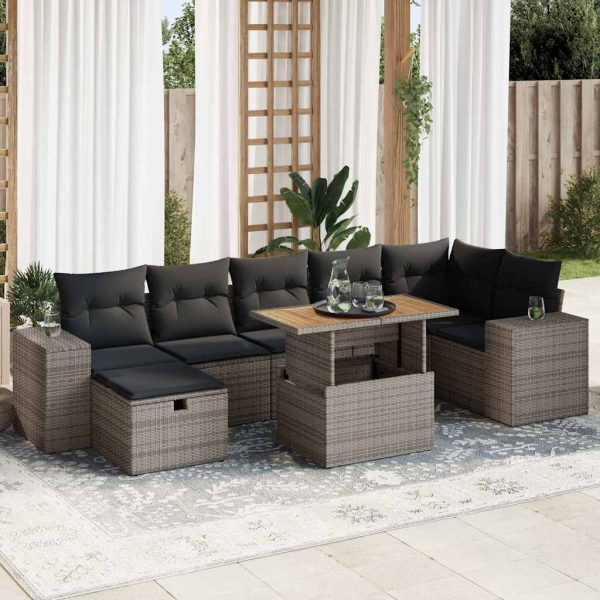 5-Delige Loungeset Met Kussens Poly Rattan Acacia - Afbeelding 13