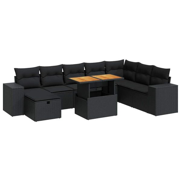 9-Delige Loungeset Met Kussens Poly Rattan Acacia - Afbeelding 2