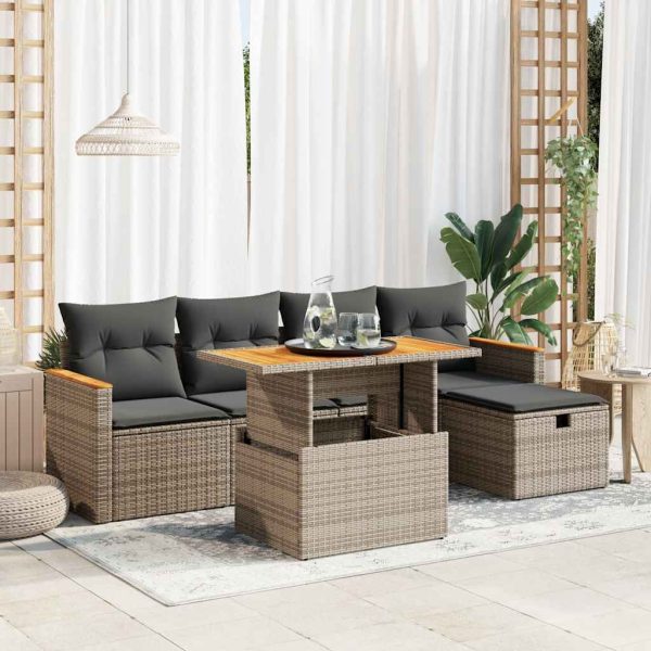 6-Delige Loungeset Met Kussens Poly Rattan - Afbeelding 15