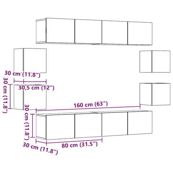 8-Delig Tv-Meubelset Wandmontage Bewerkt Hout Kleurig - Afbeelding 9