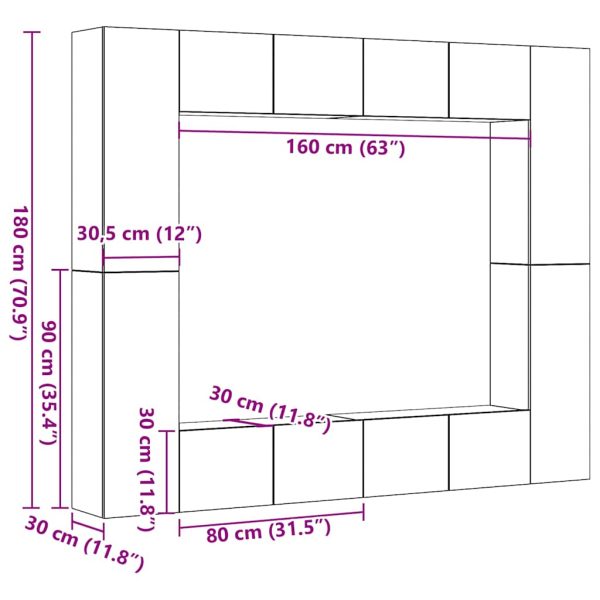 8-Delig Tv-Meubelset Wandmontage Bewerkt Hout Kleurig - Afbeelding 9