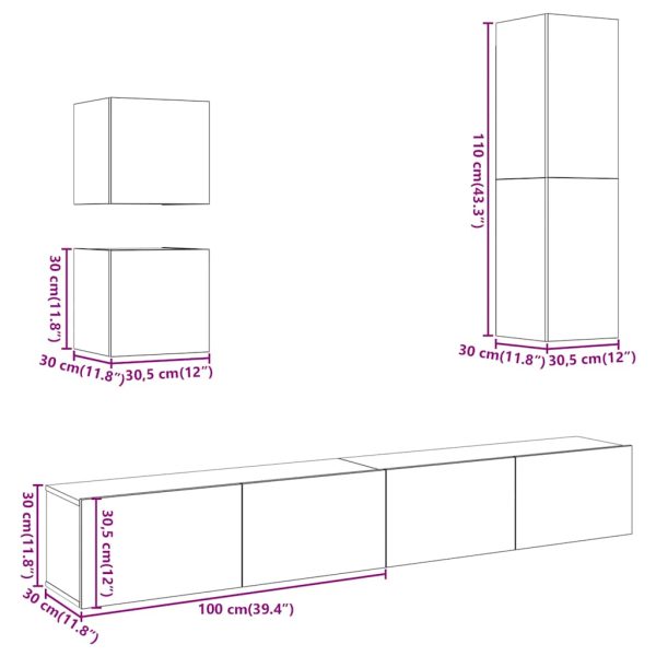 5-Delig Tv-Meubelset Wandmontage Bewerkt Hout Oud Houtkleurig - Afbeelding 10