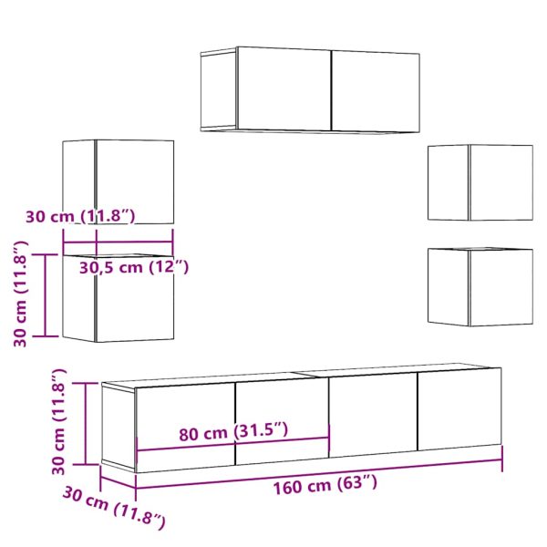 7-Delig Tv-Meubelset Wandmontage Bewerkt Hout Kleurig - Afbeelding 9