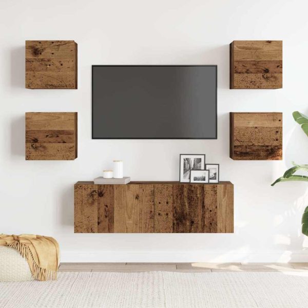 5-Delig Tv-Meubelset Wandmontage Bewerkt Hout Kleurig - Afbeelding 3