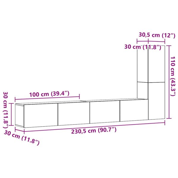 3-Delig Tv-Meubelset Wandmontage Bewerkt Hout Kleurig - Afbeelding 9