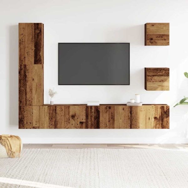 5-Delig Tv-Meubelset Wandmontage Bewerkt Hout Oud Houtkleurig - Afbeelding 3