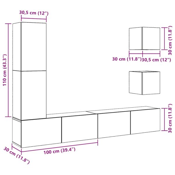 5-Delig Tv-Meubelset Wandmontage Bewerkt Hout Oud Houtkleurig - Afbeelding 11