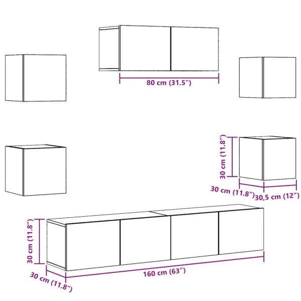 5-Delig Tv-Meubelset Wandmontage Kleurig - Afbeelding 9