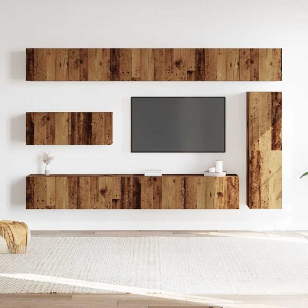 7-Delig Tv-Meubelset Wandmontage Bewerkt Hout Oud Houtkleurig - Afbeelding 3