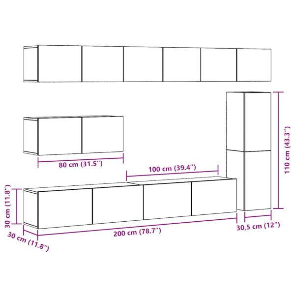 7-Delig Tv-Meubelset Wandmontage Bewerkt Hout Oud Houtkleurig - Afbeelding 11