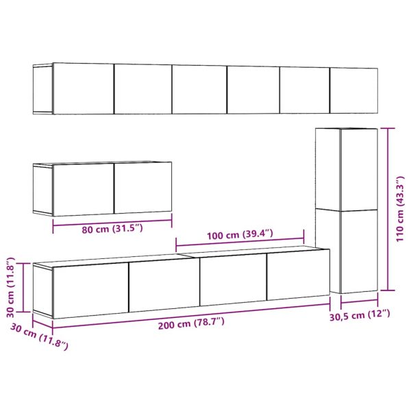 7-Delig Tv-Meubelset Wandmontage Bewerkt Hout Artisanaal Eiken - Afbeelding 11